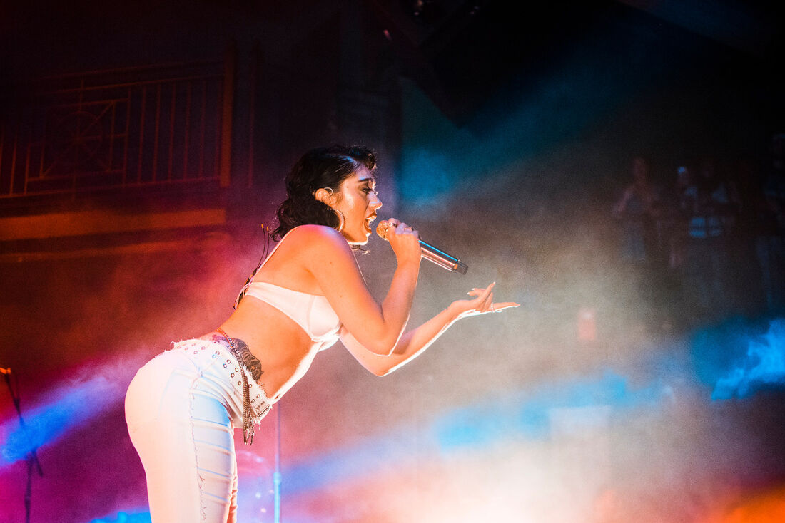 Singer in colored haze