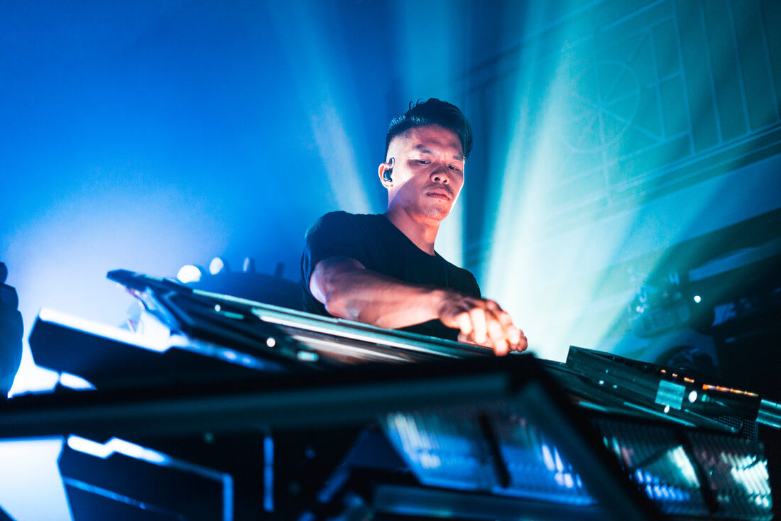 Electronic set under blue light, Washington D.C.